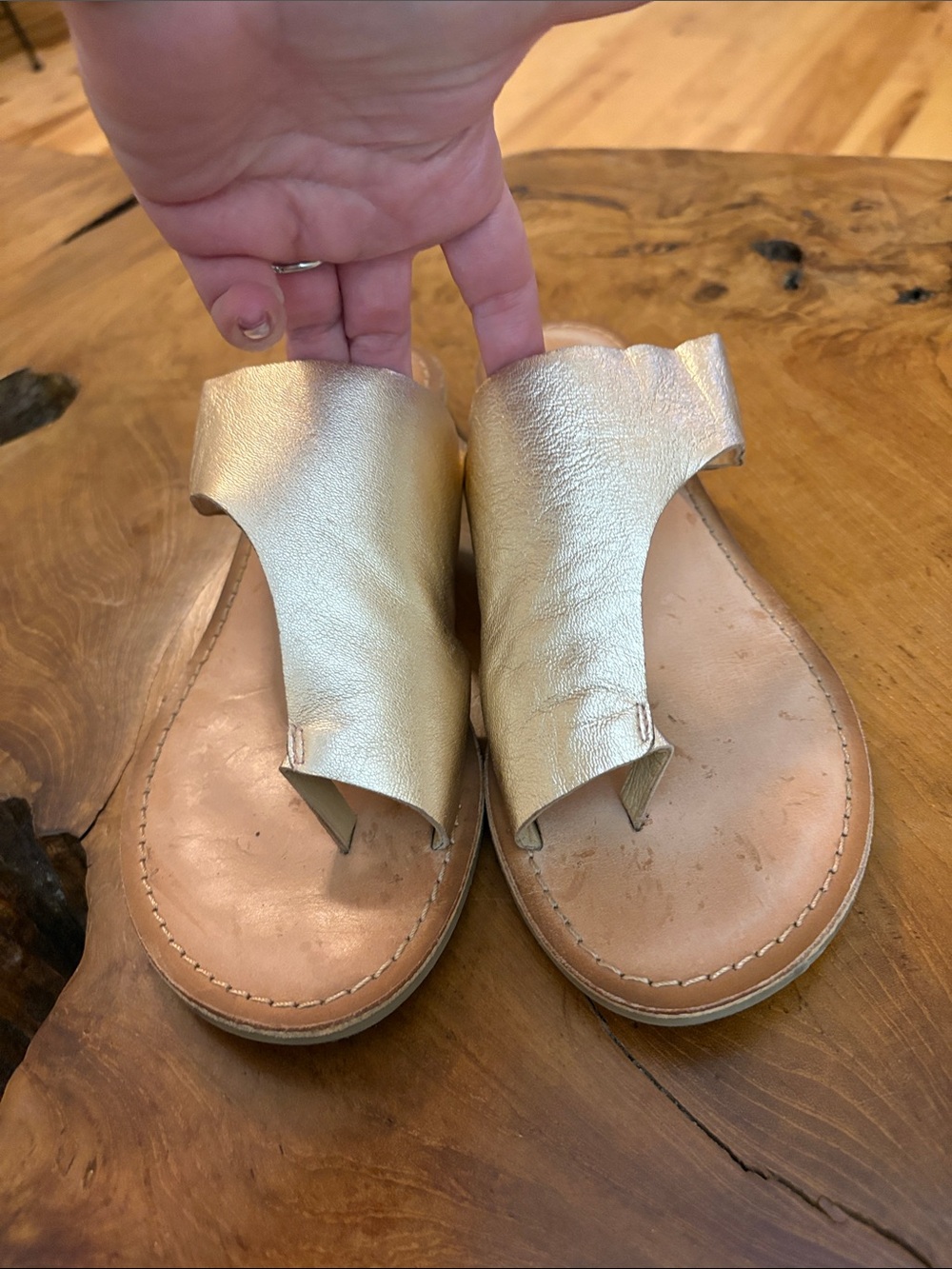 Coconuts by Matisse Metallic Gold Leather Toe-Post Sandals
